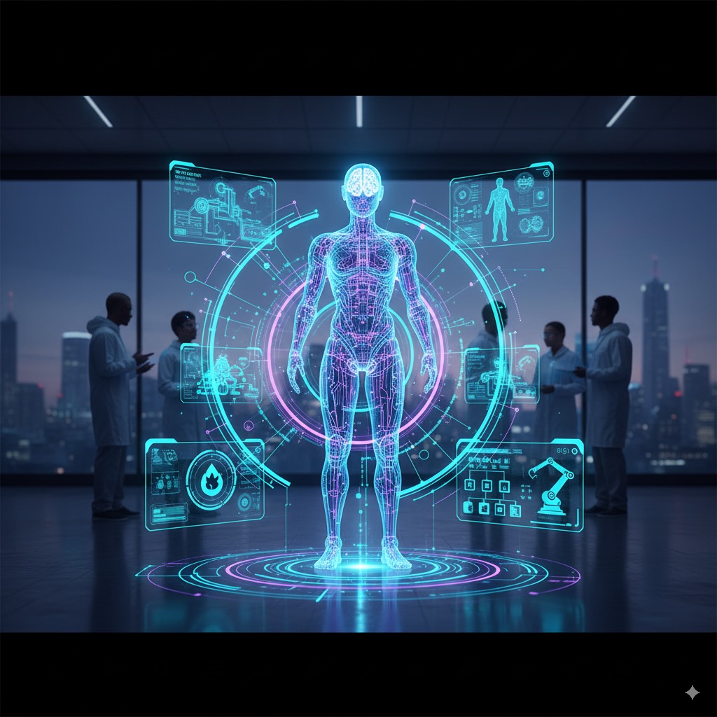Advanced AI and Machine Learning dashboard showing neural network visualization, predictive analytics graphs, and computer vision processing for enterprise artificial intelligence solutions
